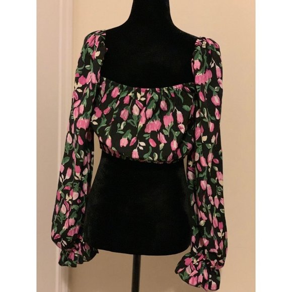 Floral Print Knot Front Flounce Sleeve Crop Blouse - Picture 7 of 8
